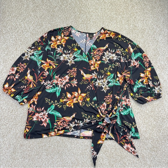 NEW Worthington Black Floral Wrap Blouse Womens Size 4X Stretch - Picture 2 of 16